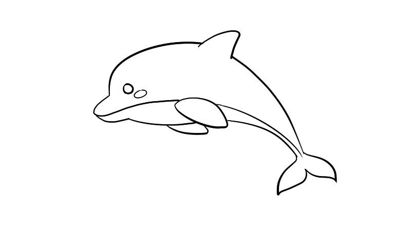 2,画出眼睛和线条1,先画出海豚的嘴巴和上半身